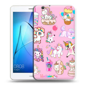 Силиконовый чехол на Huawei MediaPad T3 7 3G с принтом розовые единороги