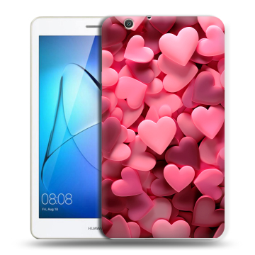 Силиконовый чехол на Huawei MediaPad T3 7 3G с принтом розовые сердечки