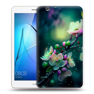 Силиконовый чехол на Huawei MediaPad T3 7 3G с принтом Цветы и мрамор