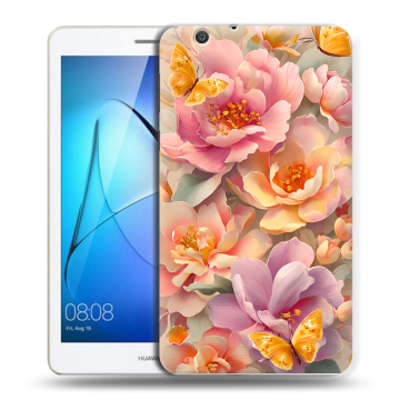 Силиконовый чехол на Huawei MediaPad T3 7 3G с принтом Цветы и бабочки