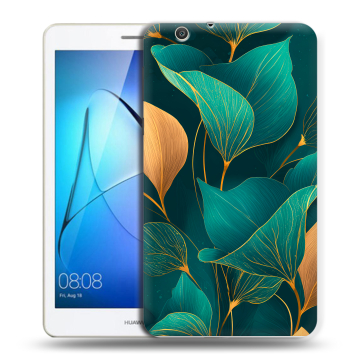Силиконовый чехол на Huawei MediaPad T3 7 3G с принтом Листья и золото