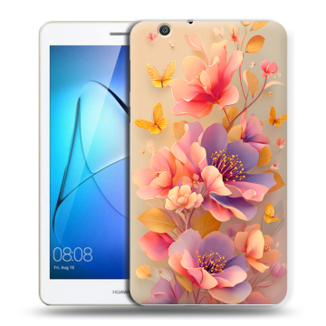 Силиконовый чехол на Huawei MediaPad T3 7 3G с принтом Цветы и бабочки