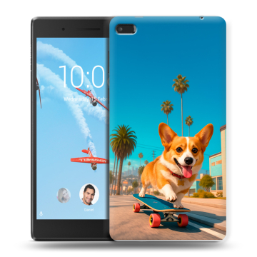 Силиконовый чехол на Lenovo Tab 4 7 с принтом Корги на скейте