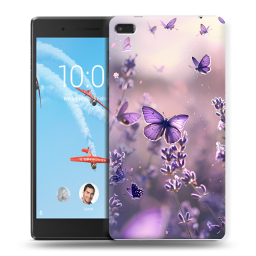 Силиконовый чехол на Lenovo Tab 4 7 с принтом бабочки и лаванда