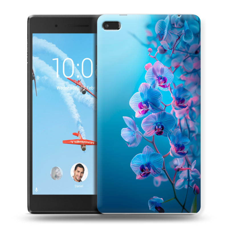 Силиконовый чехол на Lenovo Tab 4 7 с принтом голубые орхидеи Силиконовый чехол на Lenovo Tab 4 7 с принтом голубые орхидеи