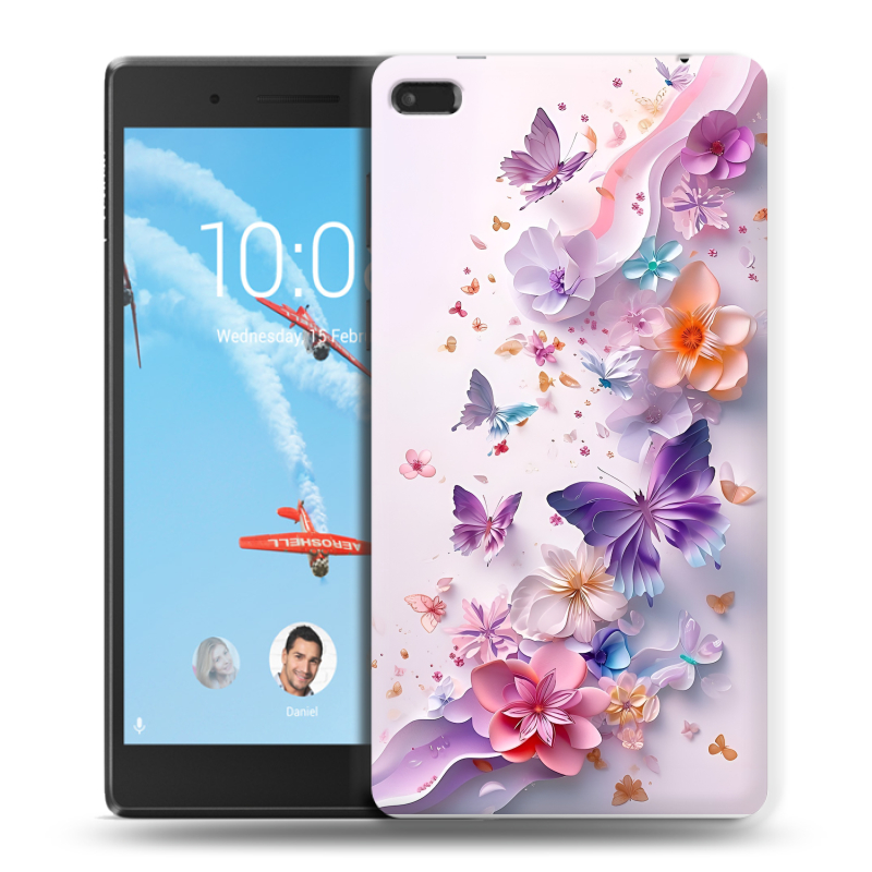 Силиконовый чехол на Lenovo Tab 4 7 с принтом цветы бабочки Силиконовый чехол на Lenovo Tab 4 7 с принтом цветы бабочки