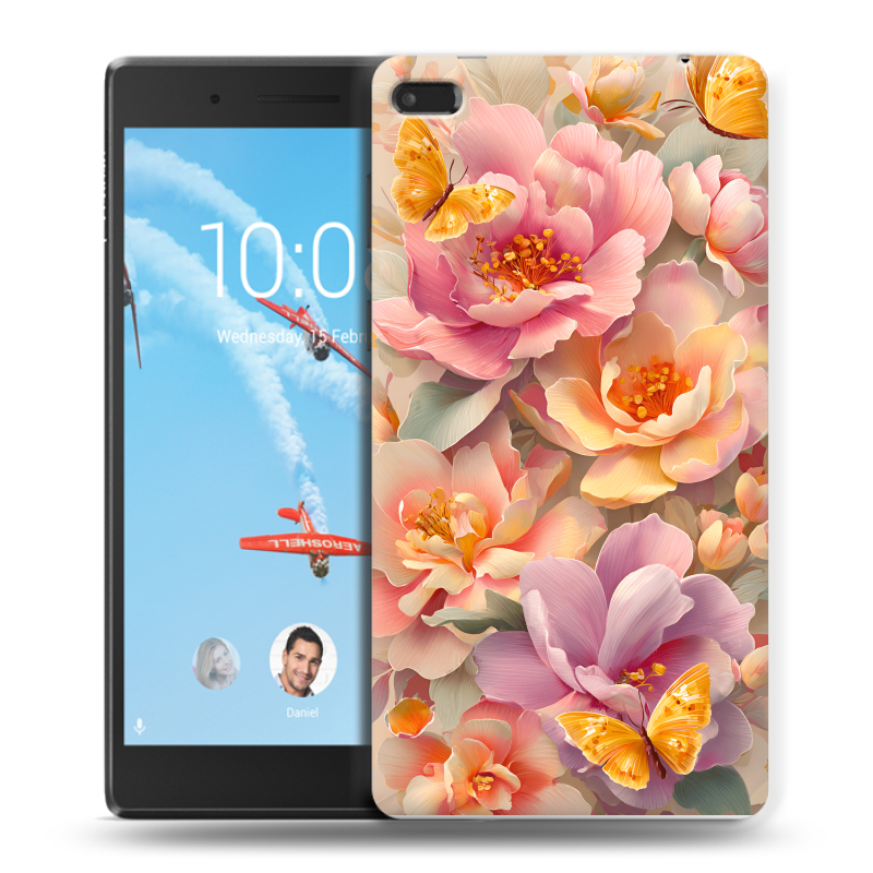 Силиконовый чехол на Lenovo Tab 4 7 с принтом Цветы и бабочки Силиконовый чехол на Lenovo Tab 4 7 с принтом Цветы и бабочки