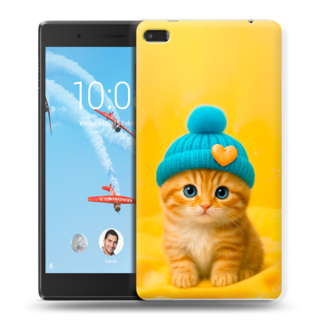 Силиконовый чехол на Lenovo Tab 4 7 Essential с принтом Котенок в шапке Силиконовый чехол на Lenovo Tab 4 7 Essential с принтом Котенок в шапке