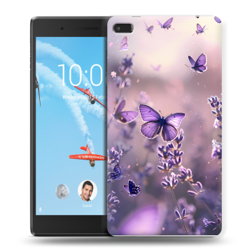 Силиконовый чехол на Lenovo Tab 4 7 Essential с принтом бабочки и лаванда