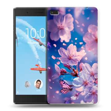 Силиконовый чехол на Lenovo Tab 4 7 Essential с принтом цветы бабочки