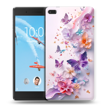 Силиконовый чехол на Lenovo Tab 4 7 Essential с принтом цветы бабочки