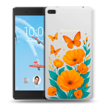 Силиконовый чехол на Lenovo Tab 4 7 Essential с принтом цветы бабочки