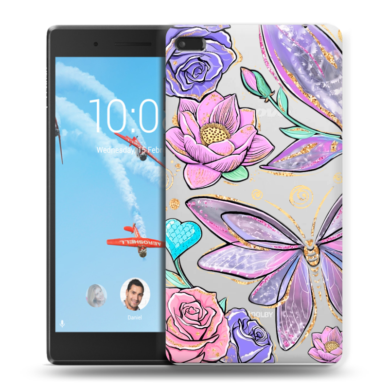 Силиконовый чехол на Lenovo Tab 4 7 Essential с принтом Бабочки и цветы Силиконовый чехол на Lenovo Tab 4 7 Essential с принтом Бабочки и цветы