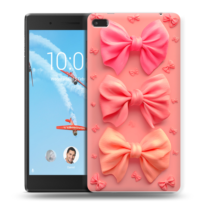 Силиконовый чехол на Lenovo Tab 4 7 Essential с принтом Розовые бантики Силиконовый чехол на Lenovo Tab 4 7 Essential с принтом Розовые бантики