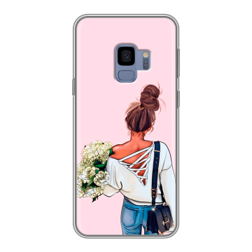 Силиконовый чехол на Samsung Galaxy S9 с принтом Девушка и букет Силиконовый чехол на Samsung Galaxy S9 с принтом Девушка и букет