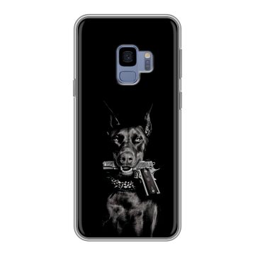 Силиконовый чехол на Samsung Galaxy S9 с принтом Доберман и пистолет Силиконовый чехол на Samsung Galaxy S9 с принтом Доберман и пистолет