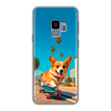 Силиконовый чехол на Samsung Galaxy S9 с принтом Корги на скейте Силиконовый чехол на Samsung Galaxy S9 с принтом Корги на скейте