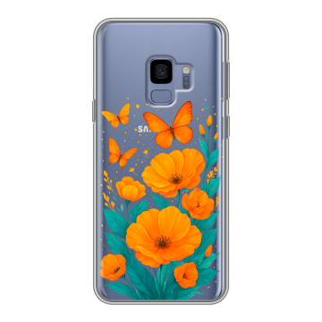 Силиконовый чехол на Samsung Galaxy S9 с принтом цветы бабочки Силиконовый чехол на Samsung Galaxy S9 с принтом цветы бабочки