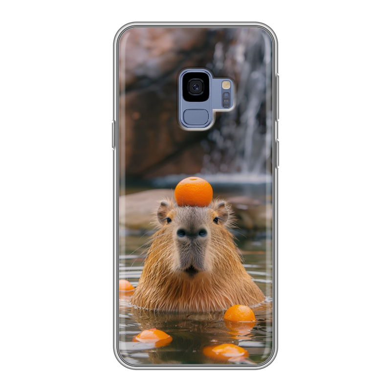 Силиконовый чехол на Samsung Galaxy S9 с принтом Капибара с апельсином Силиконовый чехол на Samsung Galaxy S9 с принтом Капибара с апельсином