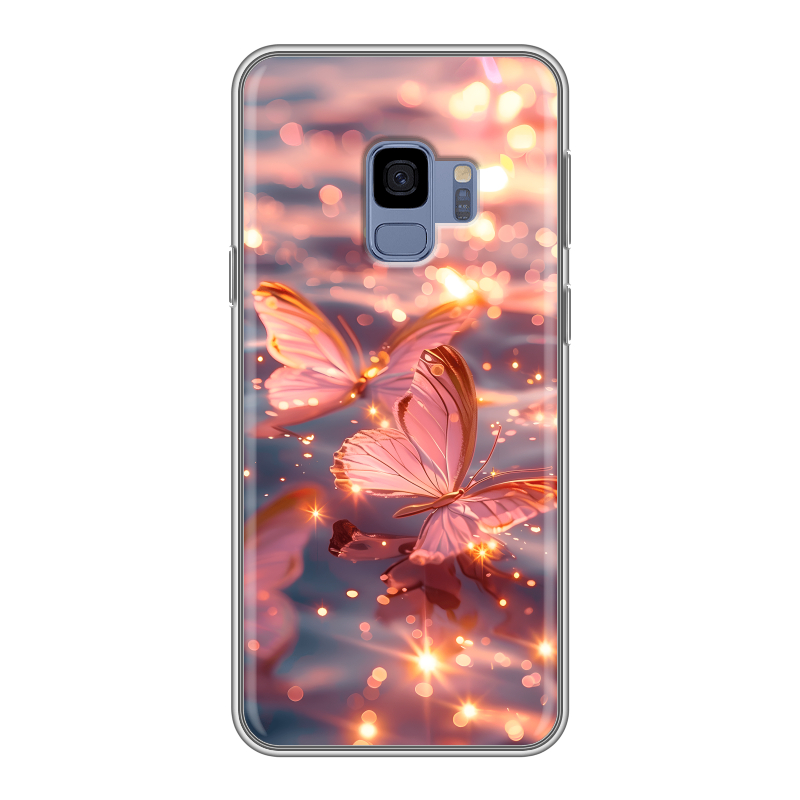 Силиконовый противоударный чехол на Samsung Galaxy S9 с принтом бабочки розовые Силиконовый противоударный чехол на Samsung Galaxy S9 с принтом бабочки розовые