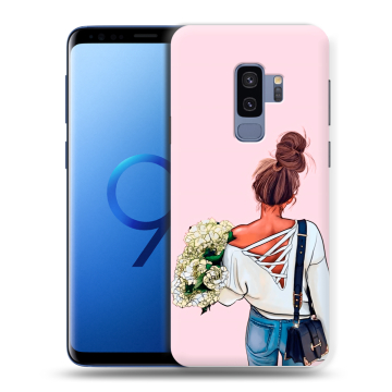 Силиконовый чехол на Samsung Galaxy S9 Plus с принтом Девушка и букет Силиконовый чехол на Samsung Galaxy S9 Plus с принтом Девушка и букет