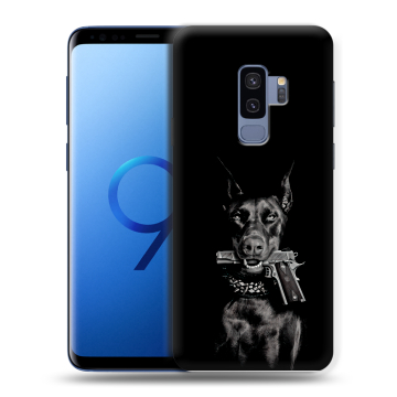 Силиконовый чехол на Samsung Galaxy S9 Plus с принтом Доберман и пистолет Силиконовый чехол на Samsung Galaxy S9 Plus с принтом Доберман и пистолет