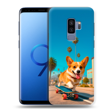 Силиконовый чехол на Samsung Galaxy S9 Plus с принтом Корги на скейте Силиконовый чехол на Samsung Galaxy S9 Plus с принтом Корги на скейте