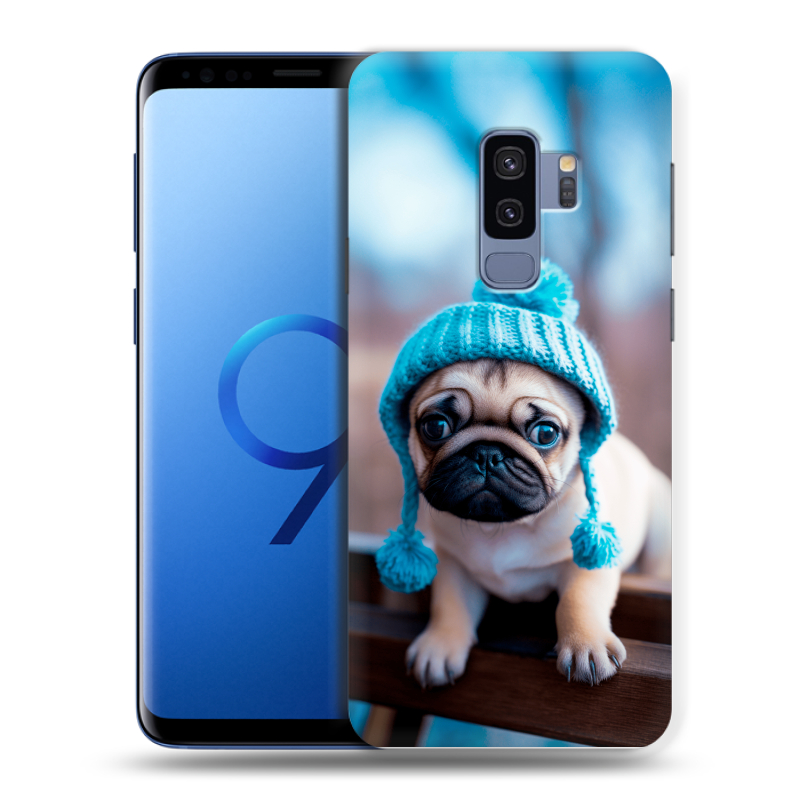 Силиконовый противоударный чехол на Samsung Galaxy S9 Plus с принтом Мопс в шапке Силиконовый противоударный чехол на Samsung Galaxy S9 Plus с принтом Мопс в шапке
