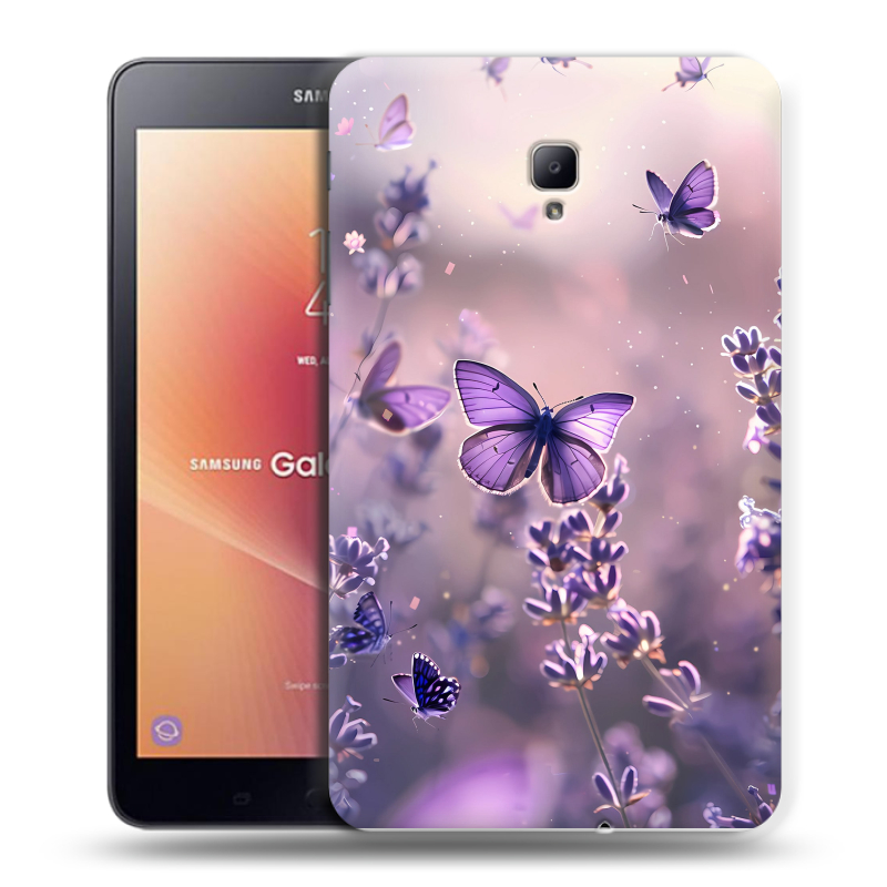 Силиконовый чехол на Samsung Galaxy Tab A 8.0 (2017) с принтом бабочки и лаванда Силиконовый чехол на Samsung Galaxy Tab A 8.0 (2017) с принтом бабочки и лаванда