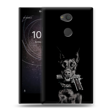 Пластиковый чехол на Sony Xperia L2 с принтом Доберман и пистолет