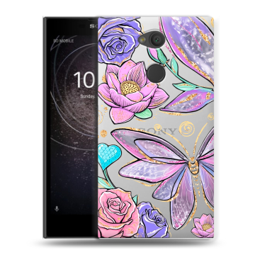 Пластиковый чехол на Sony Xperia L2 с принтом Бабочки и цветы Пластиковый чехол на Sony Xperia L2 с принтом Бабочки и цветы