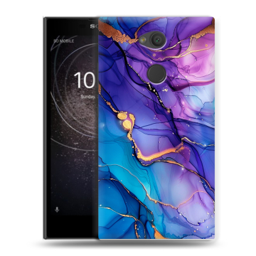 Пластиковый чехол на Sony Xperia L2 с принтом синий мрамор Пластиковый чехол на Sony Xperia L2 с принтом синий мрамор