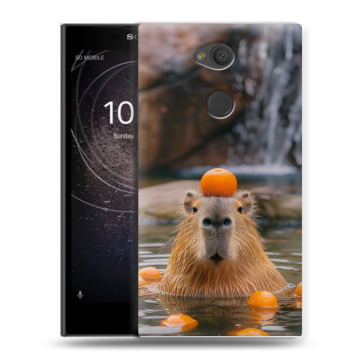 Пластиковый чехол на Sony Xperia L2 с принтом Капибара с апельсином Пластиковый чехол на Sony Xperia L2 с принтом Капибара с апельсином