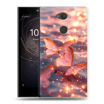 Пластиковый чехол на Sony Xperia L2 с принтом бабочки розовые