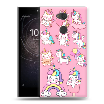 Пластиковый чехол на Sony Xperia L2 с принтом Единороги и радуга Пластиковый чехол на Sony Xperia L2 с принтом Единороги и радуга
