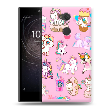 Пластиковый чехол на Sony Xperia L2 с принтом розовые единороги
