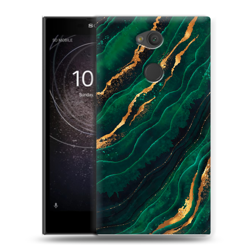 Пластиковый чехол на Sony Xperia L2 с принтом Мрамор зеленое золото Пластиковый чехол на Sony Xperia L2 с принтом Мрамор зеленое золото