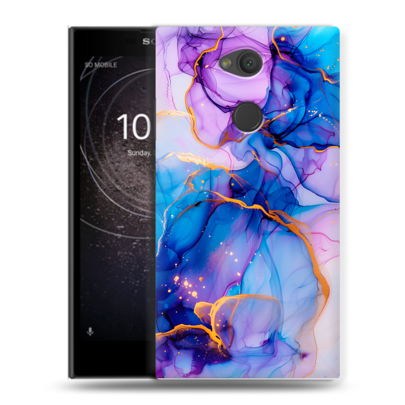 Пластиковый чехол на Sony Xperia L2 с принтом синий мрамор Пластиковый чехол на Sony Xperia L2 с принтом синий мрамор