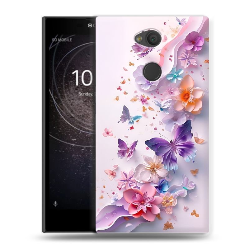 Пластиковый чехол на Sony Xperia L2 с принтом цветы бабочки Пластиковый чехол на Sony Xperia L2 с принтом цветы бабочки