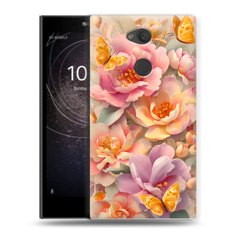 Пластиковый чехол на Sony Xperia L2 с принтом Цветы и бабочки Пластиковый чехол на Sony Xperia L2 с принтом Цветы и бабочки