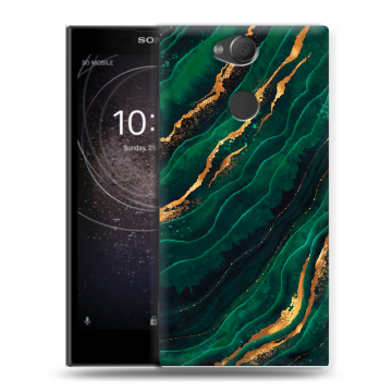 Силиконовый противоударный чехол на Sony Xperia XA2 с принтом Мрамор зеленое золото Силиконовый противоударный чехол на Sony Xperia XA2 с принтом Мрамор зеленое золото