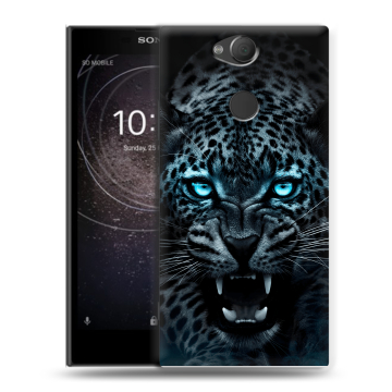 Силиконовый противоударный чехол на Sony Xperia XA2 с принтом Темный леопард Силиконовый противоударный чехол на Sony Xperia XA2 с принтом Темный леопард