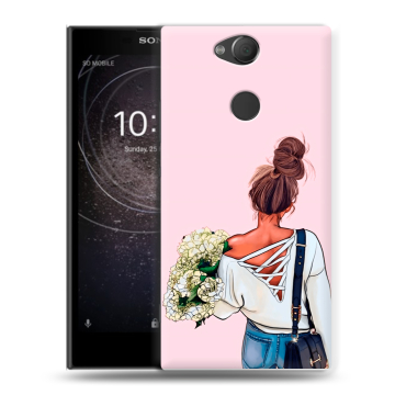Силиконовый противоударный чехол на Sony Xperia XA2 с принтом Девушка и букет Силиконовый противоударный чехол на Sony Xperia XA2 с принтом Девушка и букет