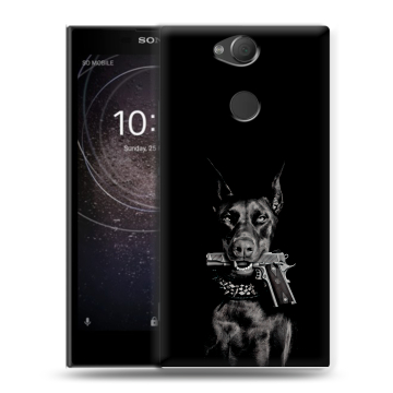 Силиконовый противоударный чехол на Sony Xperia XA2 с принтом Доберман и пистолет Силиконовый противоударный чехол на Sony Xperia XA2 с принтом Доберман и пистолет