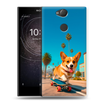 Силиконовый противоударный чехол на Sony Xperia XA2 с принтом Корги на скейте Силиконовый противоударный чехол на Sony Xperia XA2 с принтом Корги на скейте