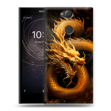 Силиконовый противоударный чехол на Sony Xperia XA2 с принтом Золотой дракон Силиконовый противоударный чехол на Sony Xperia XA2 с принтом Золотой дракон