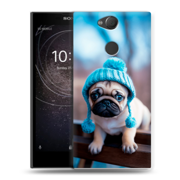 Силиконовый противоударный чехол на Sony Xperia XA2 с принтом Мопс в шапке Силиконовый противоударный чехол на Sony Xperia XA2 с принтом Мопс в шапке