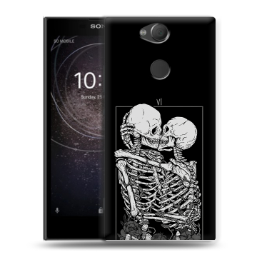 Силиконовый противоударный чехол на Sony Xperia XA2 с принтом Поцелуй скелетов Силиконовый противоударный чехол на Sony Xperia XA2 с принтом Поцелуй скелетов