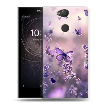 Силиконовый противоударный чехол на Sony Xperia XA2 с принтом бабочки и лаванда Силиконовый противоударный чехол на Sony Xperia XA2 с принтом бабочки и лаванда