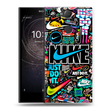 Силиконовый противоударный чехол на Sony Xperia XA2 с принтом найк nike черный Силиконовый противоударный чехол на Sony Xperia XA2 с принтом найк nike черный